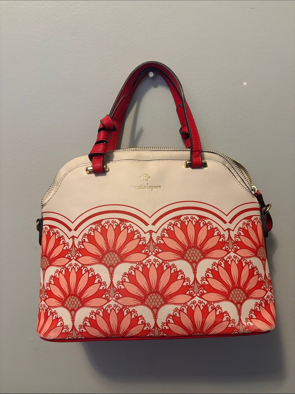 The Nanette Lepore Audry Dome Satchel in coral daisy